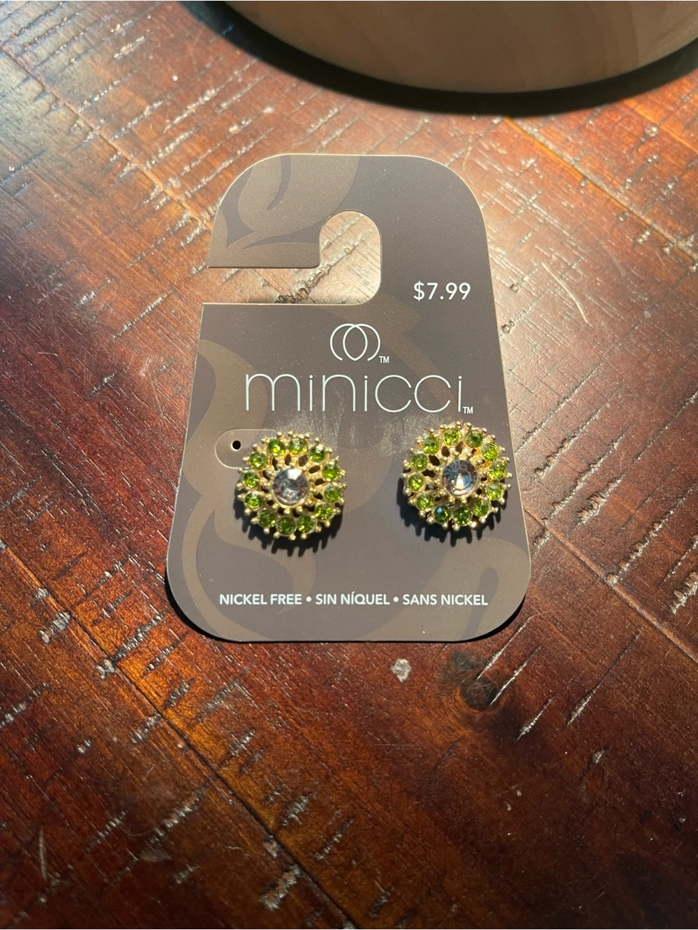 Minicci Gold-Tone Studs with Green Crystal Halo